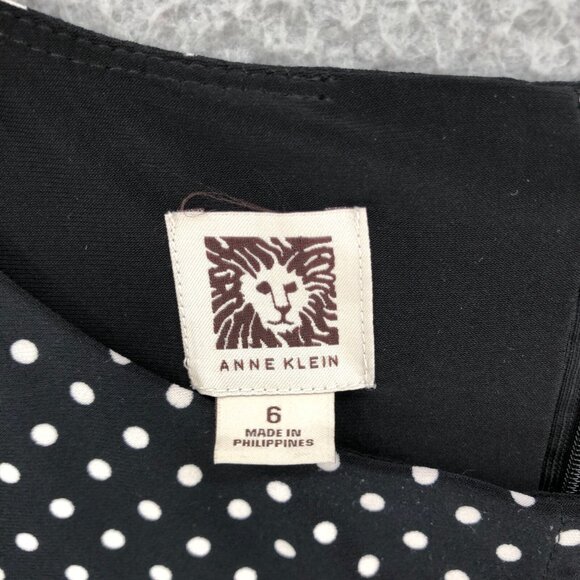 Anne Klein Dress Womens 6 Black Polka Dot Fit & Flare Knee Cap Sleeves Stretch - Picture 5 of 10